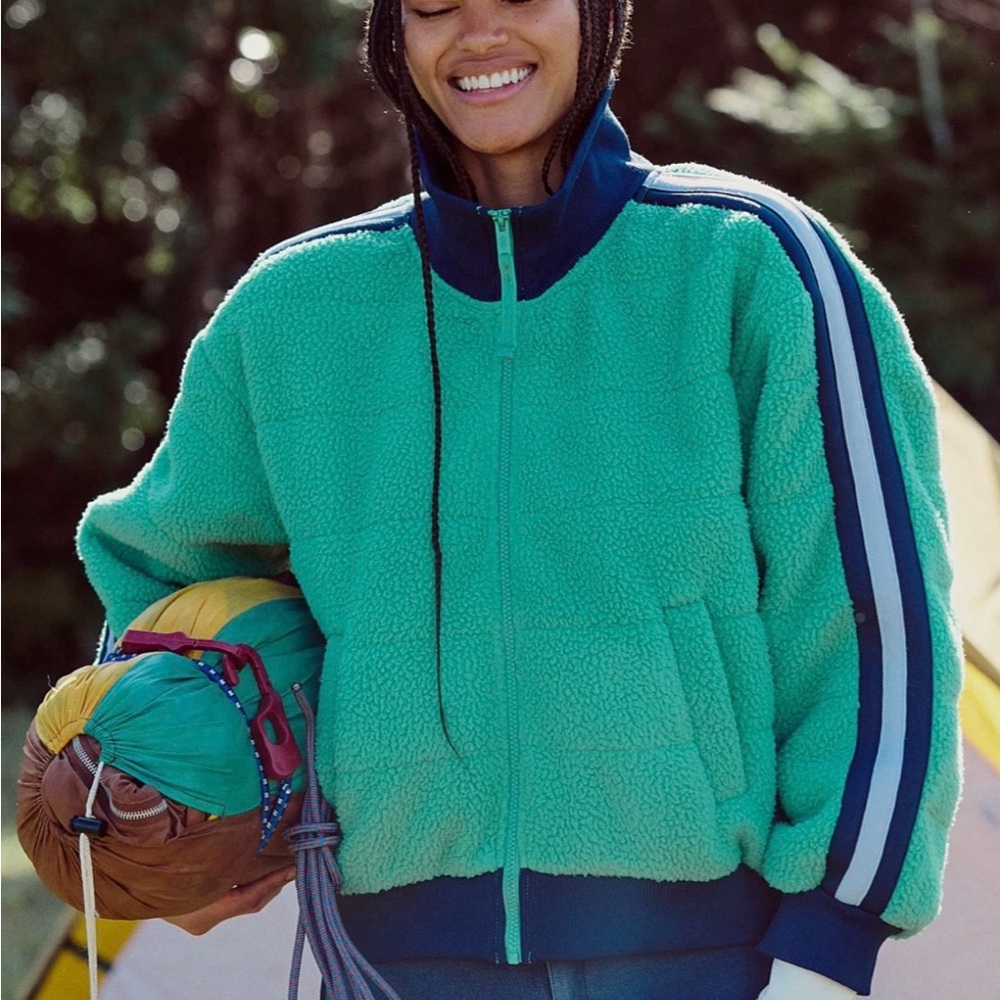 NWT Free People Movement Fleecy Sherpa Pippa Jacket in Green Combo S/M/L